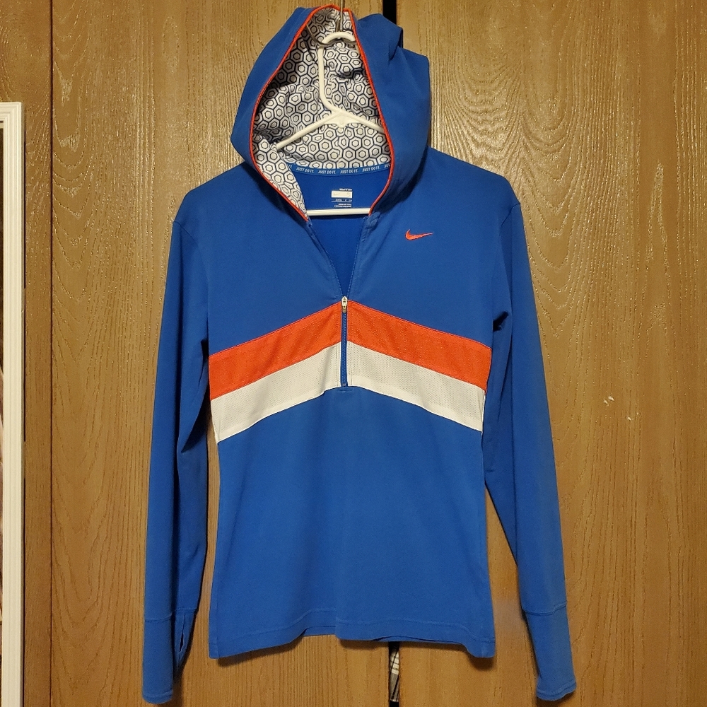 Nike Fit Dry Women's Size S Small Blue Striped Retro Full Zip Hooded Sweatshirt